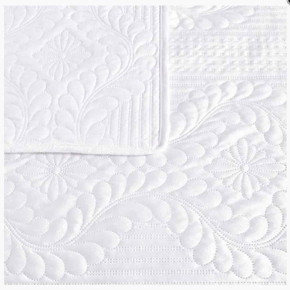 Farmhouse White Embossed Diamond Print King Quilt Set Shabby Chic Cottage